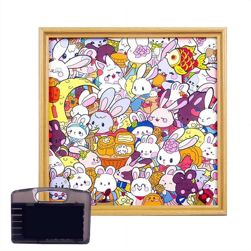 Handmade Wooden Rabbit Puzzle Set for Kids – 40 Pcs DIY Coloring Puzzle, Educational Wooden Toy, Safe & Eco-Friendly, Perfect Christmas Gift & Home Decoration (with pen) - Image 1